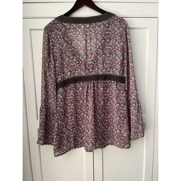 Esprit V2K V-neck top / tunica women size 12 purple boho - Picture 6 of 8